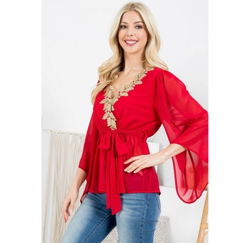 New Red chiffon Cinched Waist with Belt